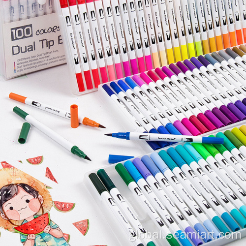 72/100 Pcs Color Dual Tip Pens Watercolor Brush Pens fine point markers Manufactory